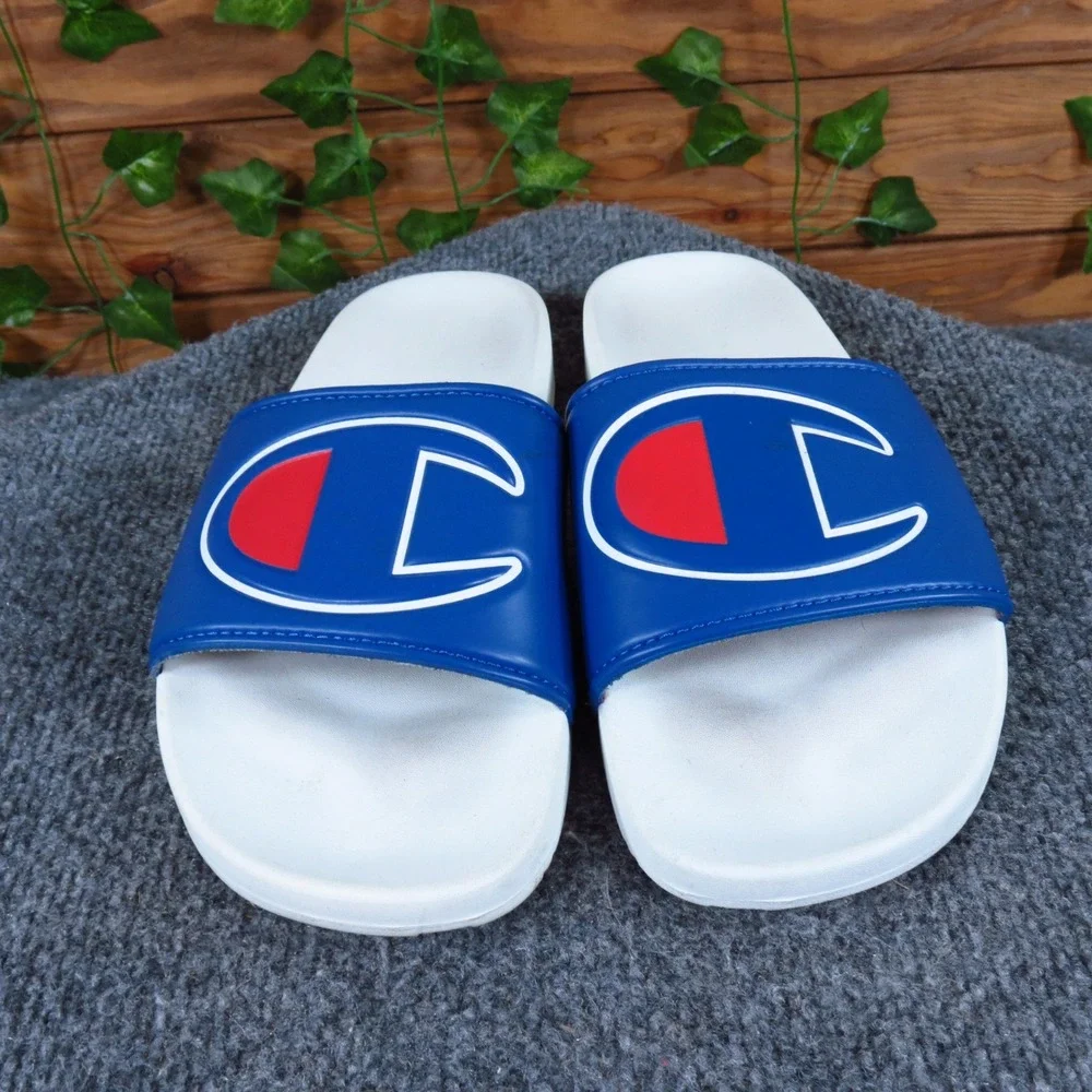 Champion IPO Men Slide Sandals Size 7 Athletic Pool‎ Shower Royal Blue White